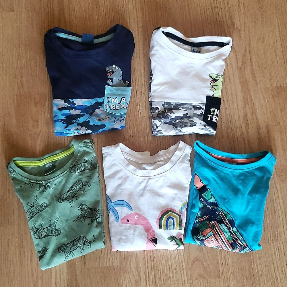 5 European Short sleeves 100% cotton Boy's Dinosaurs Tops Size 3/4